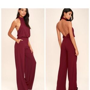 Lulu's Chic Wine Halter Jumpsuit